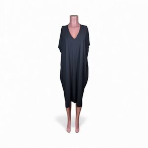 Bryn Walker Black Oversized Jersey Knit Kaftan Dress Sz MD V Neck Knee Length